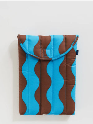 Teal and Brown Wavy Stripe Puffy Laptop Sleeve