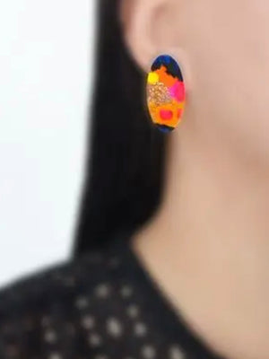 Orange and Pink Oval Stud Earrings