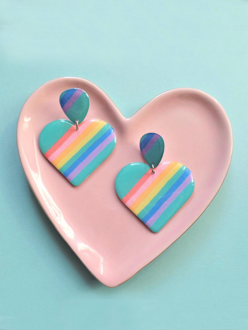 Pastel Rainbow Dangle Heart Earrings