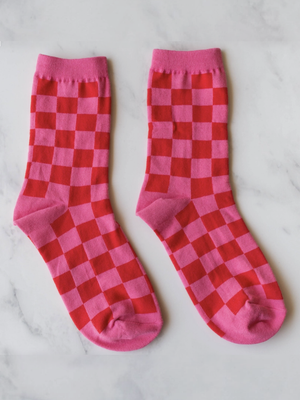 Pink/Red Checkerboard Socks